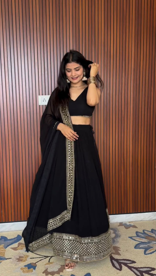 * Royal Black Traditional Lehenga with Dupatta