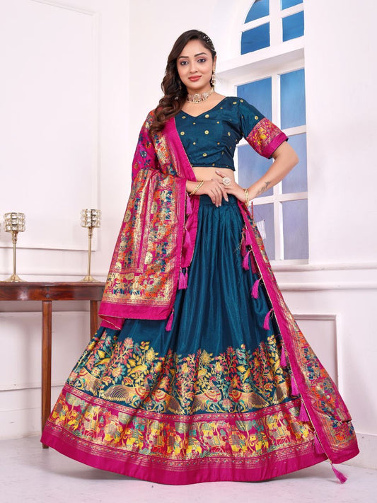 Elegant Traditional Lehenga with Rich Floral and Peacock Print Dupatta