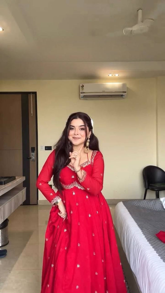 Elegant Ruby Flared Anarkali Gown