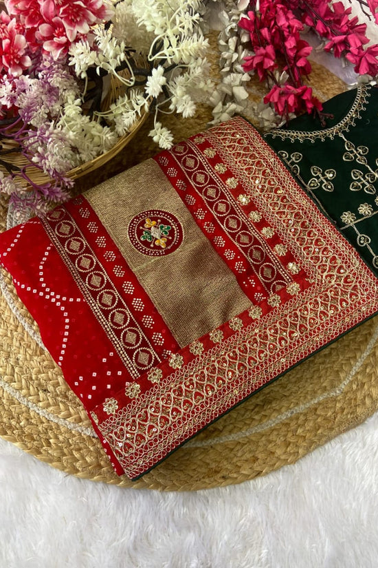 Elegant Purple Bandhej Saree with Golden Zari Border and  Embroidered Blouse Piece