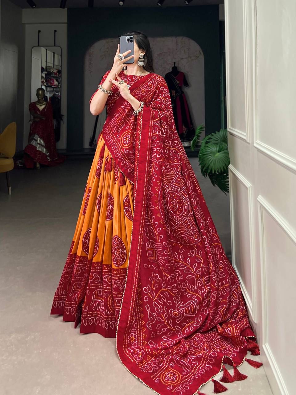 TRADITIONAL BANDHEJ PRINT LEHENGA CHOLI