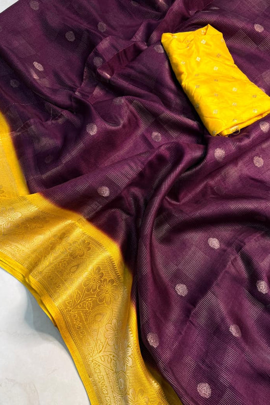 Elegant  Silk Saree with Golden Zari Border and Yellow Blouse