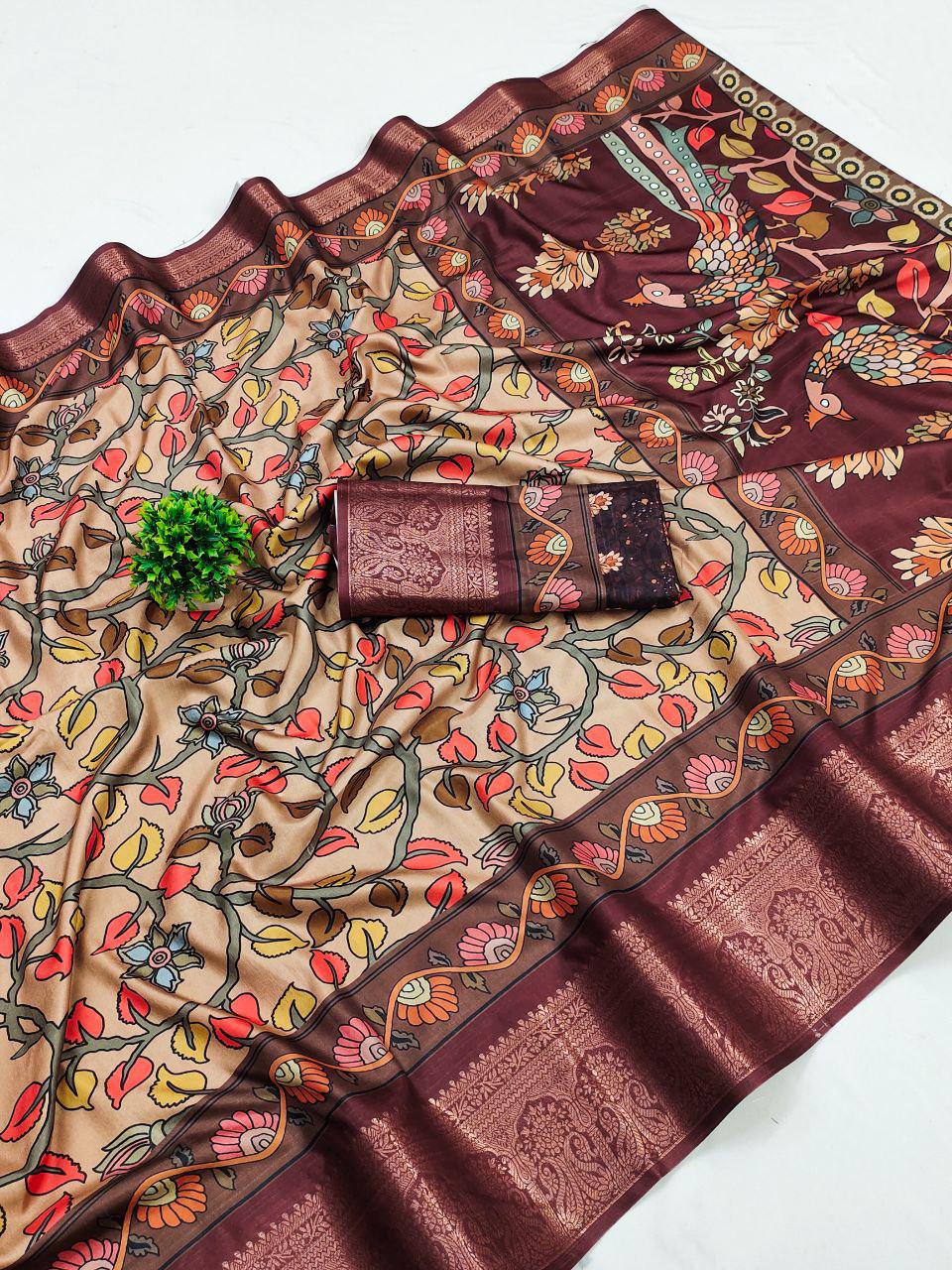 Soft Dola silk Digital Printed Kalamkari sarees