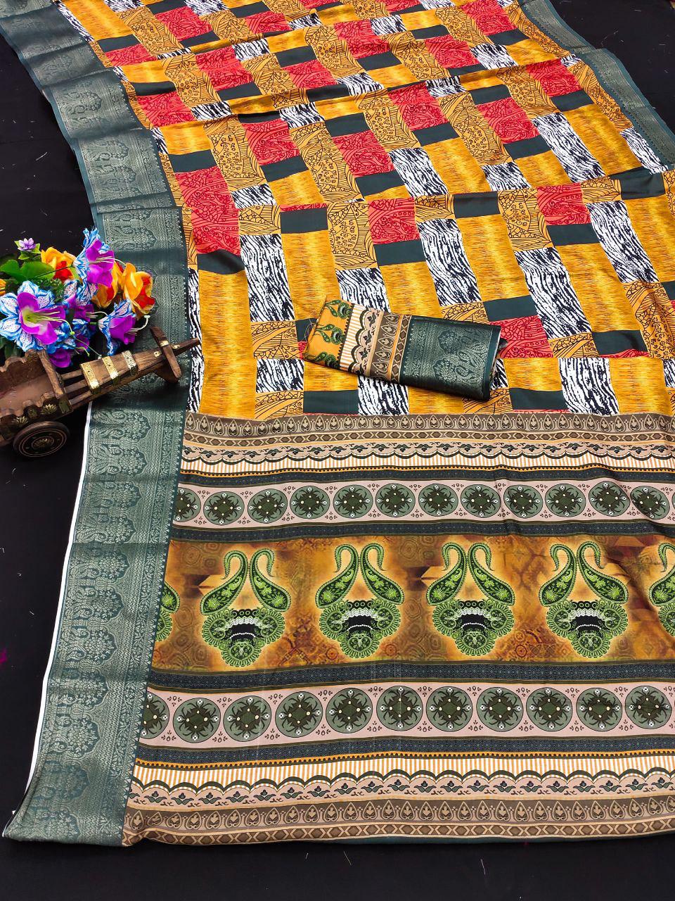 Soft Dola silk Digital Printed Kalamkari sarees