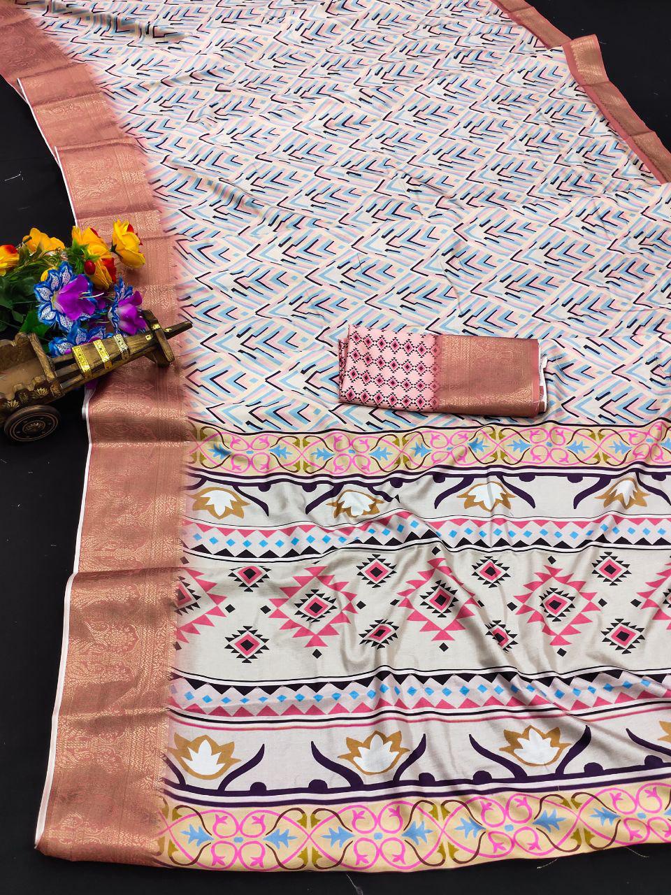 Soft Dola silk Digital Printed Kalamkari sarees