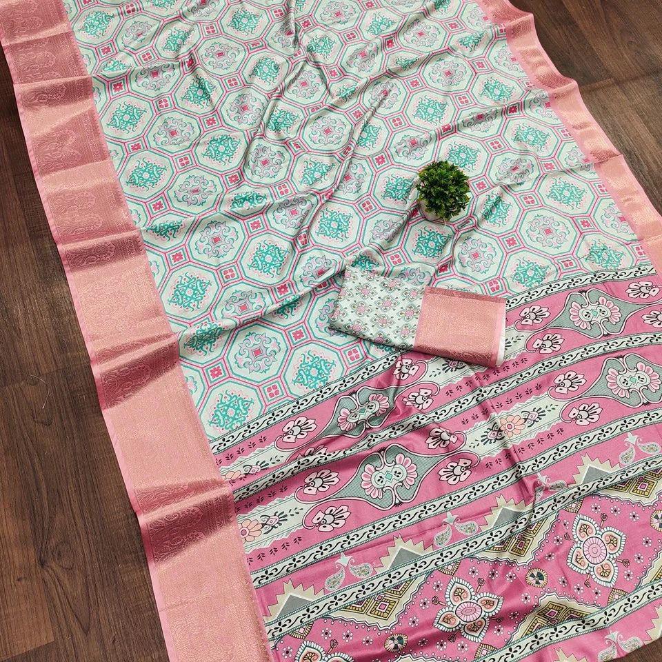 Soft Dola silk Digital Printed Kalamkari sarees