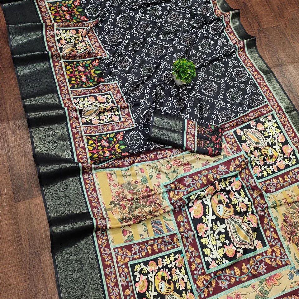 Soft Dola silk Digital Printed Kalamkari sarees