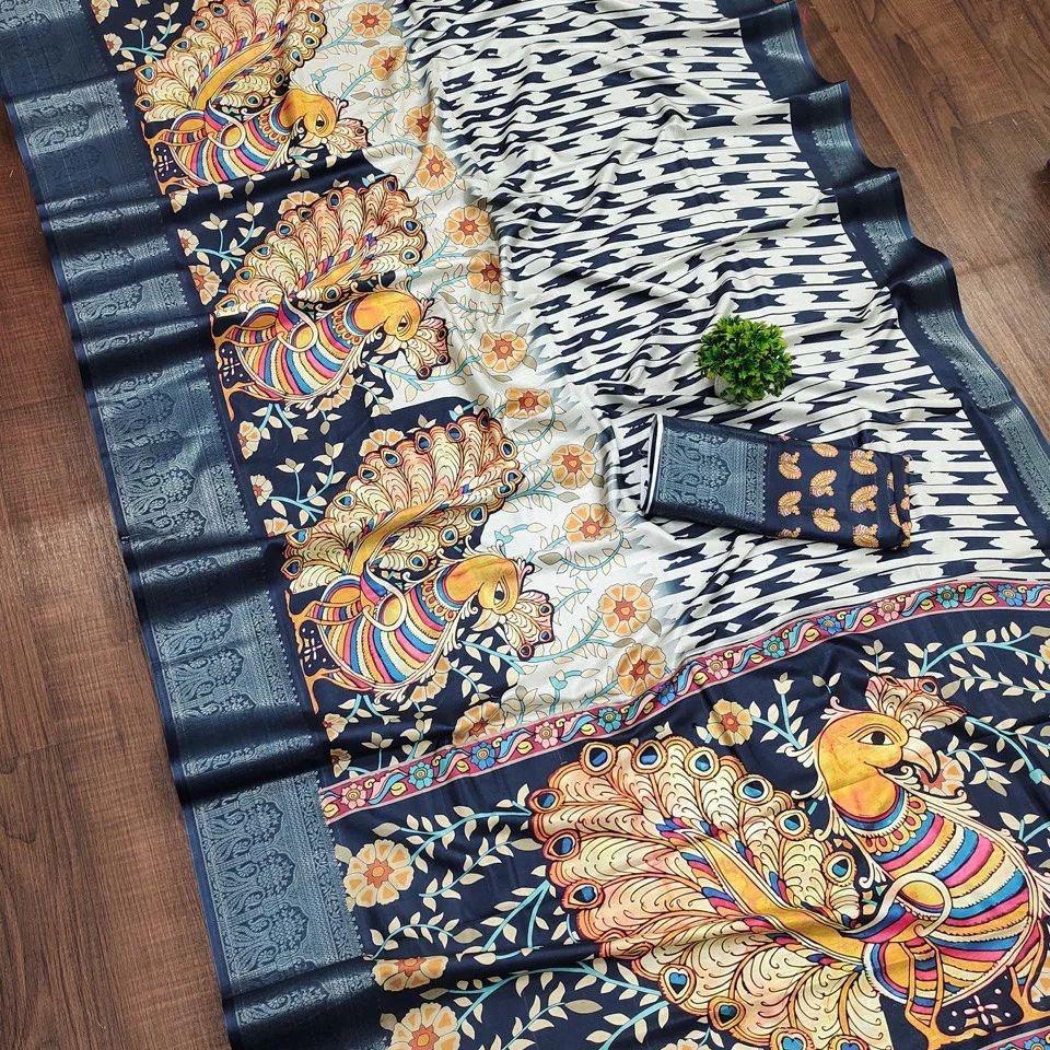 Soft Dola silk Digital Printed Kalamkari sarees