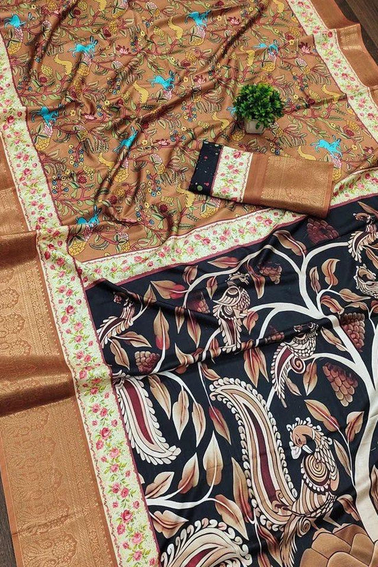 Soft Dola silk Digital Printed Kalamkari sarees