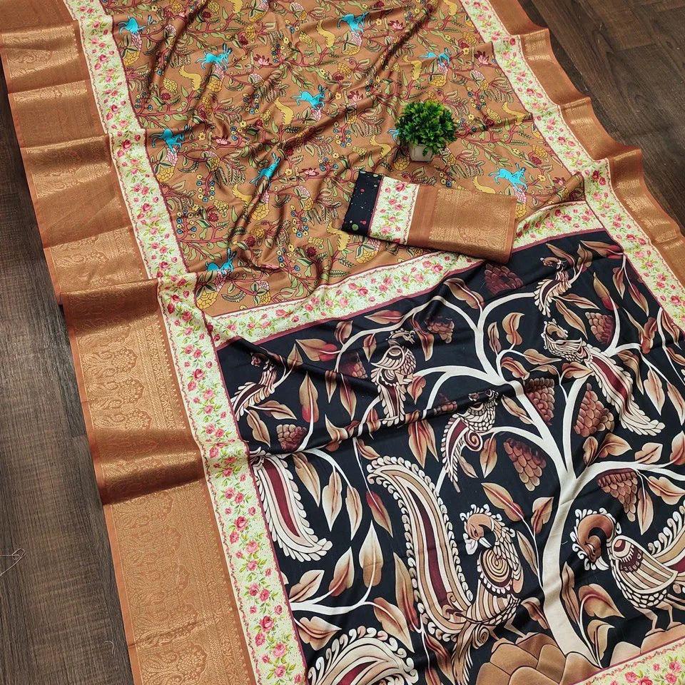 Soft Dola silk Digital Printed Kalamkari sarees
