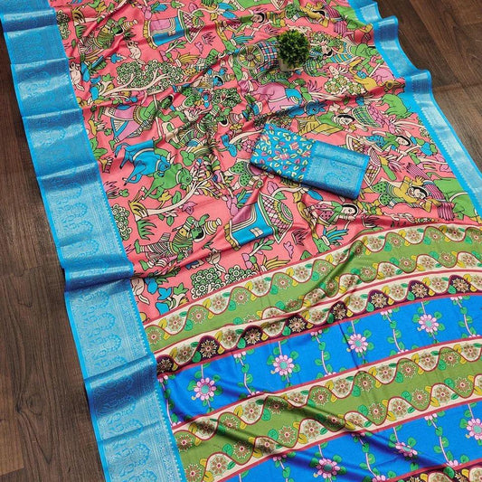 Soft Dola silk Digital Printed Kalamkari sarees