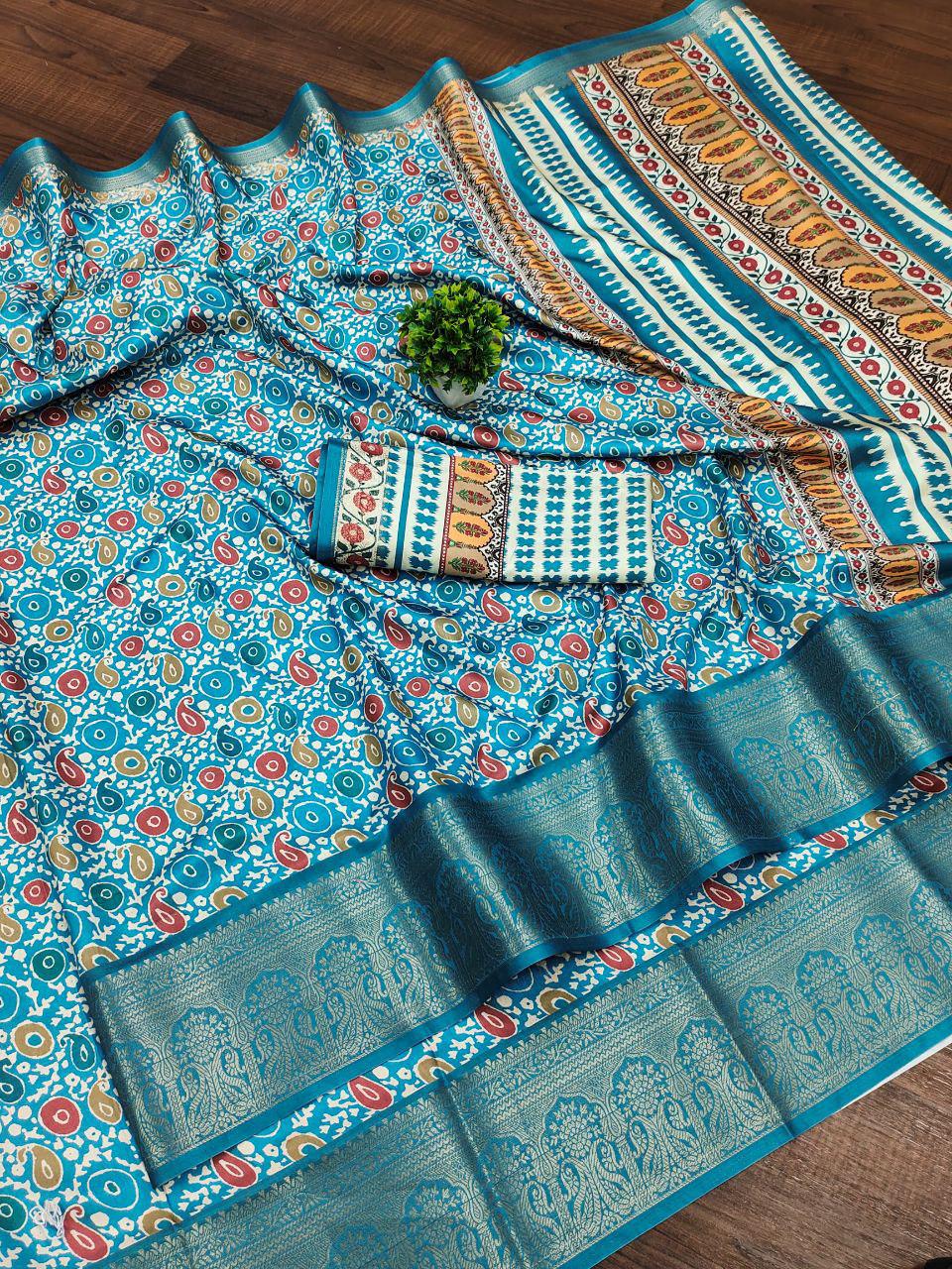 Soft Dola silk Digital Printed Kalamkari sarees