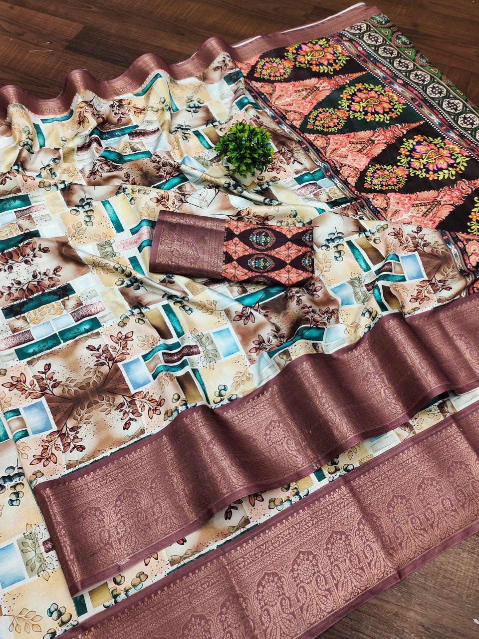 Soft Dola silk Digital Printed Kalamkari sarees