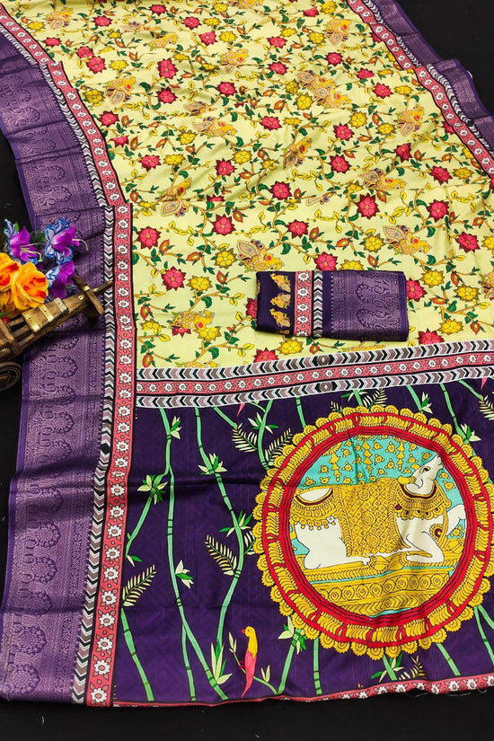 Soft Dola silk Digital Printed Kalamkari sarees