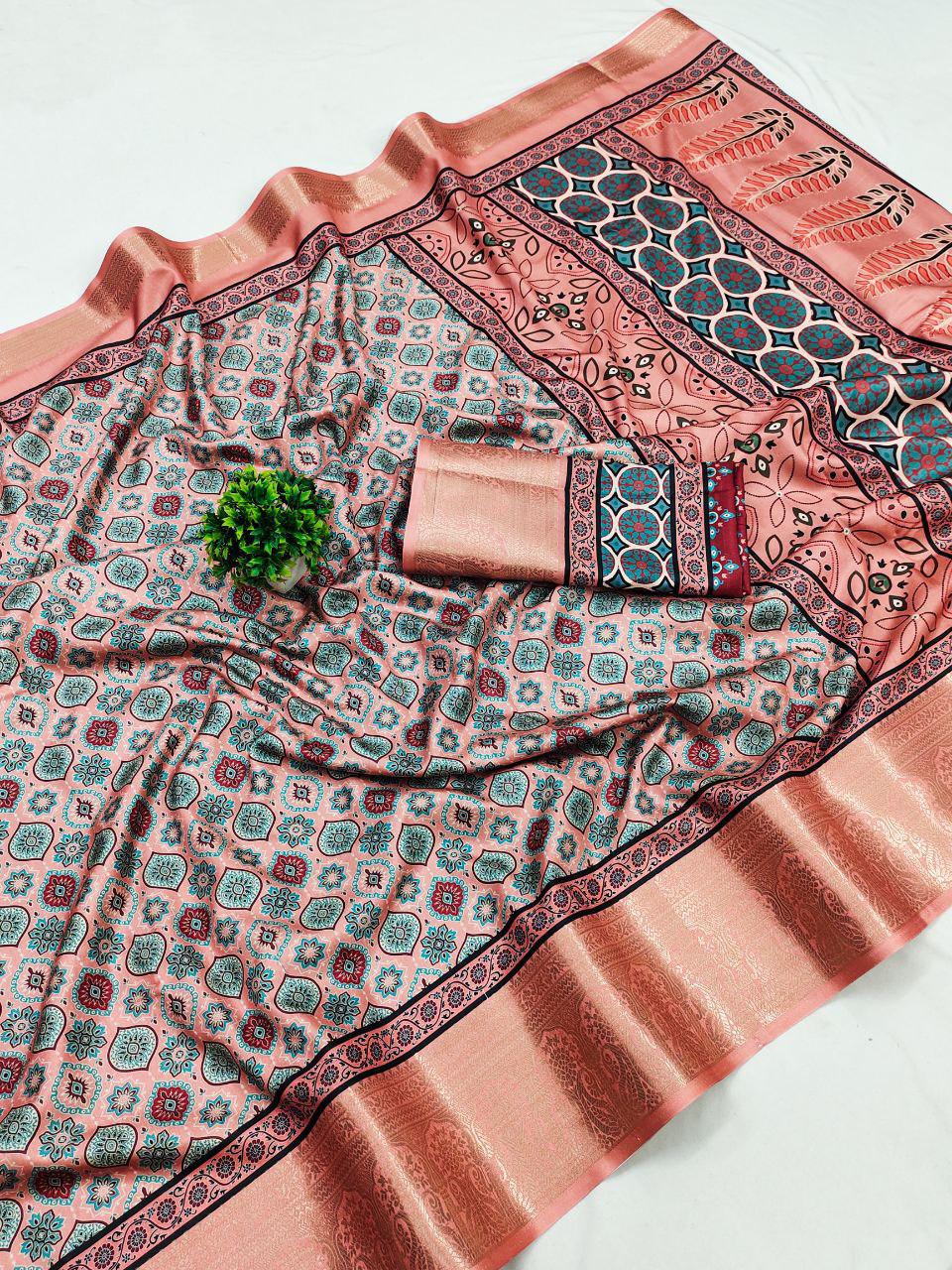 Soft Dola silk Digital Printed Kalamkari sarees