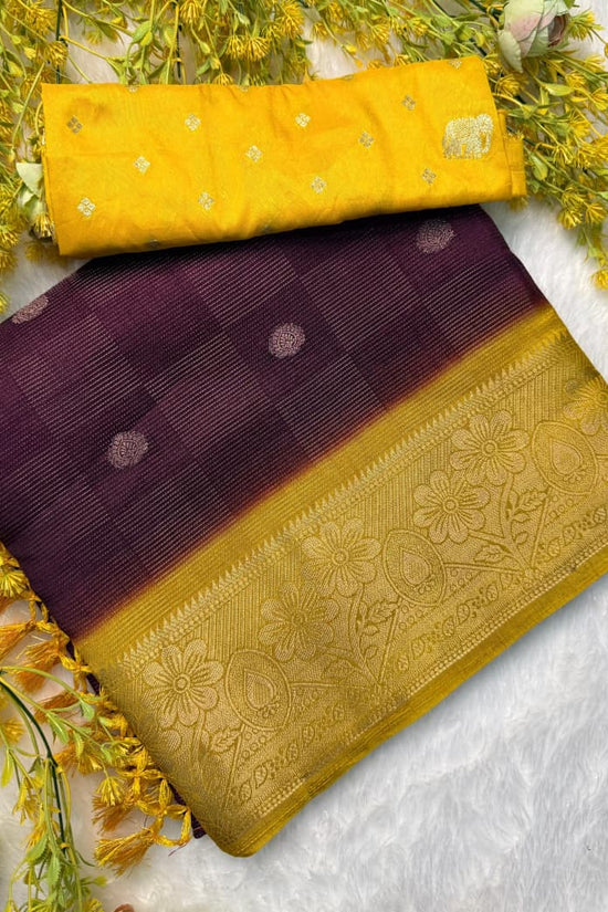 Elegant  Silk Saree with Golden Zari Border and Yellow Blouse