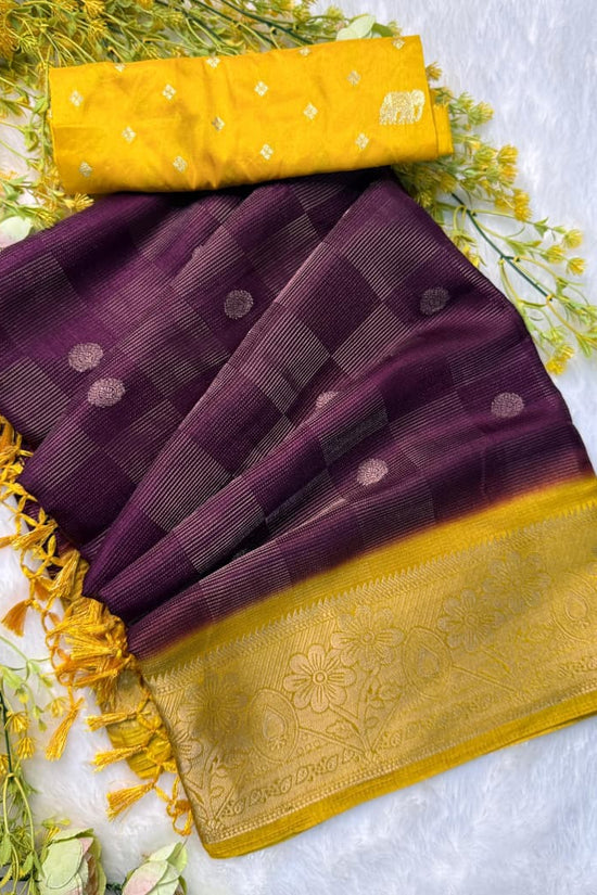 Elegant  Silk Saree with Golden Zari Border and Yellow Blouse