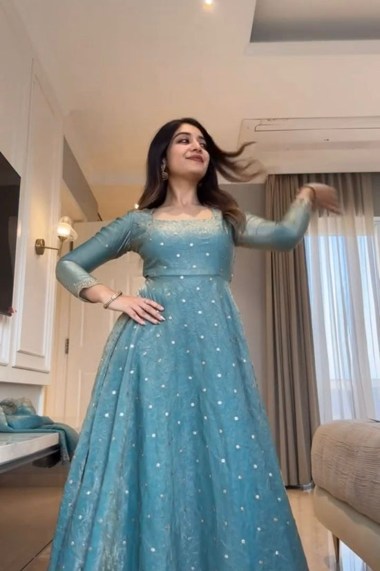 Classic Blue Festive and  Party Wear Anarkali Gown Dress