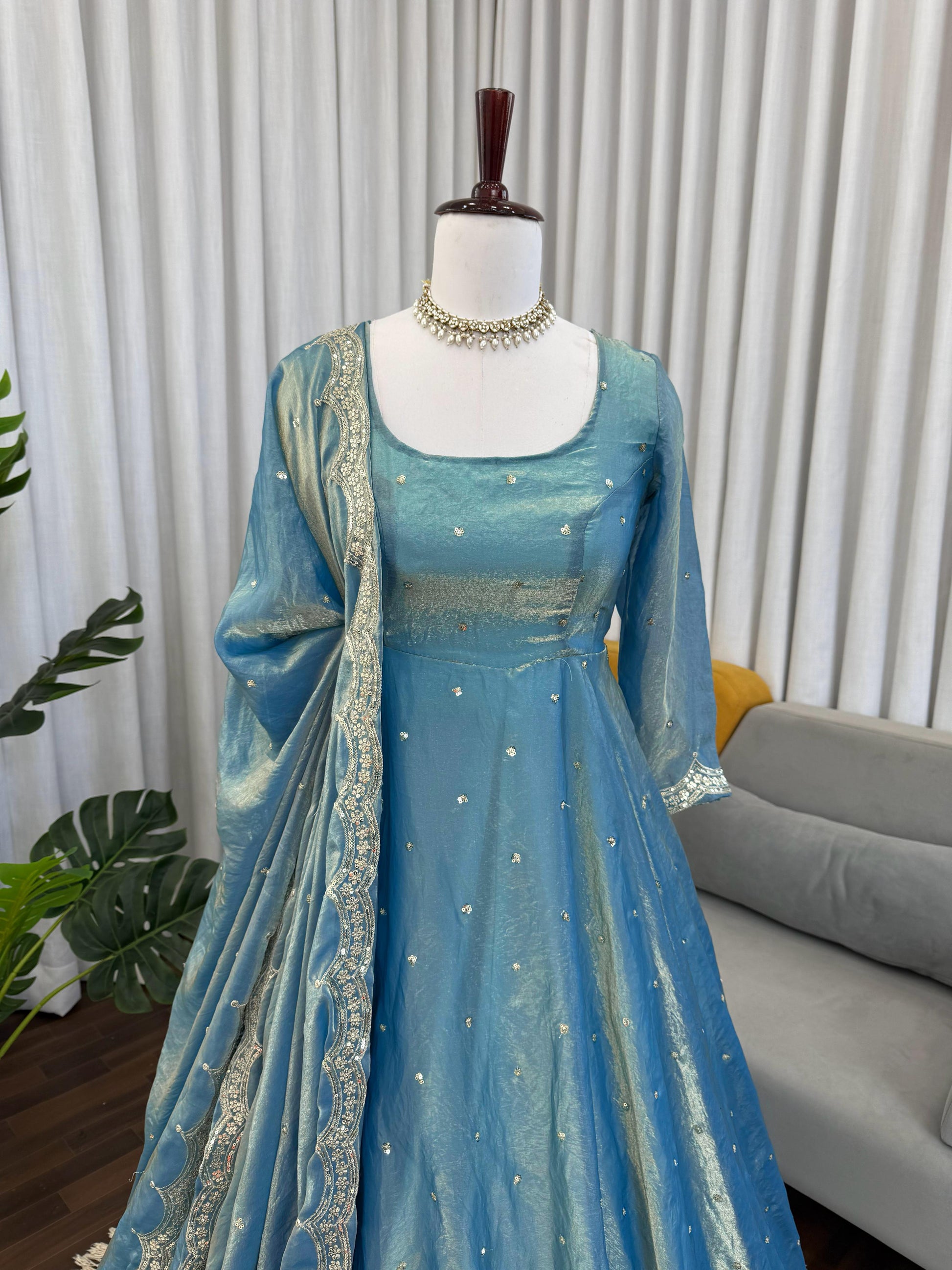 Classic Blue Festive and  Party Wear Anarkali Gown Dress