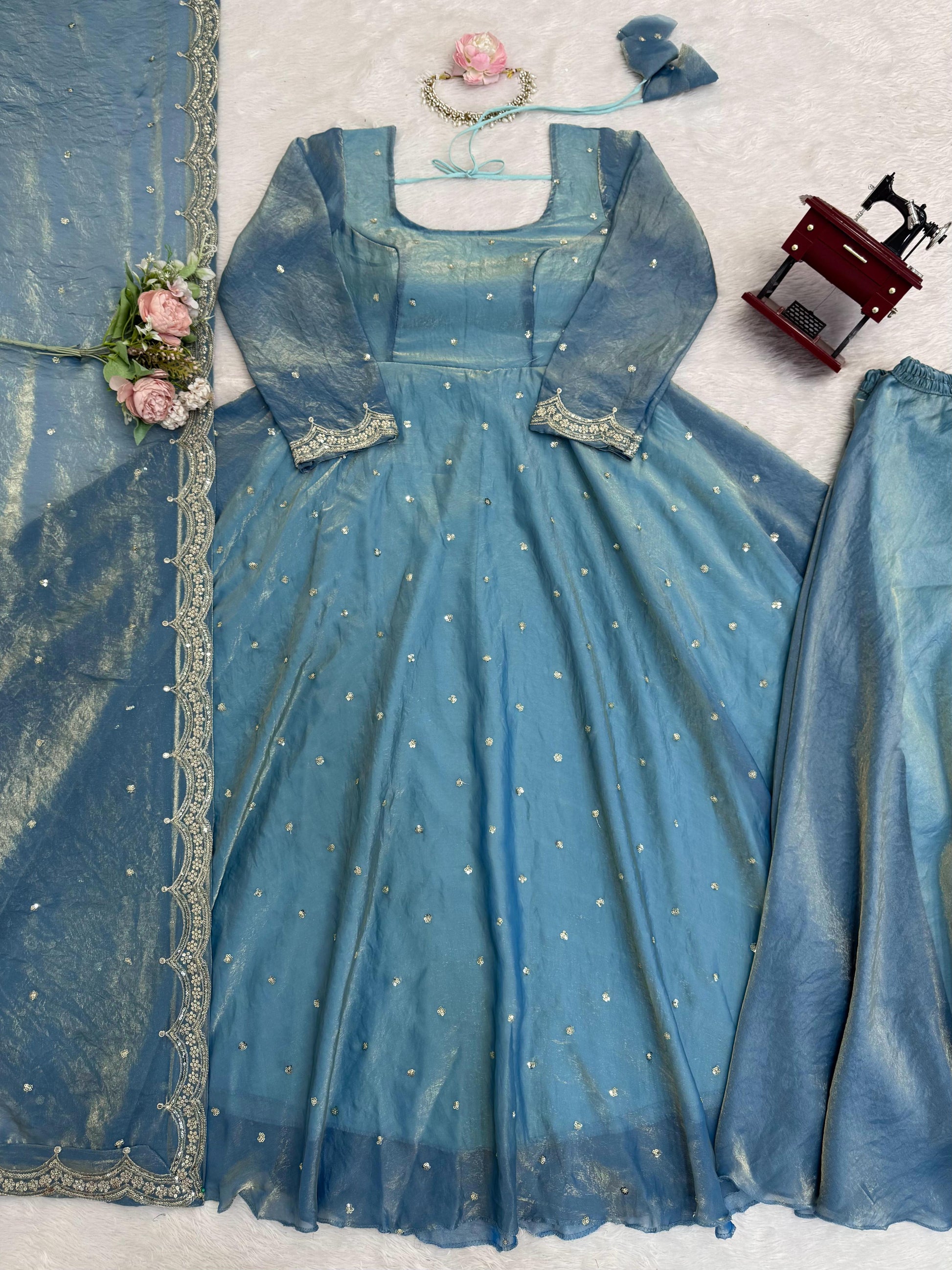 Classic Blue Festive and  Party Wear Anarkali Gown Dress