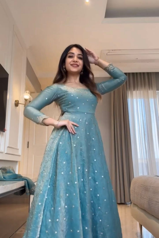 Classic Blue Festive and  Party Wear Anarkali Gown Dress