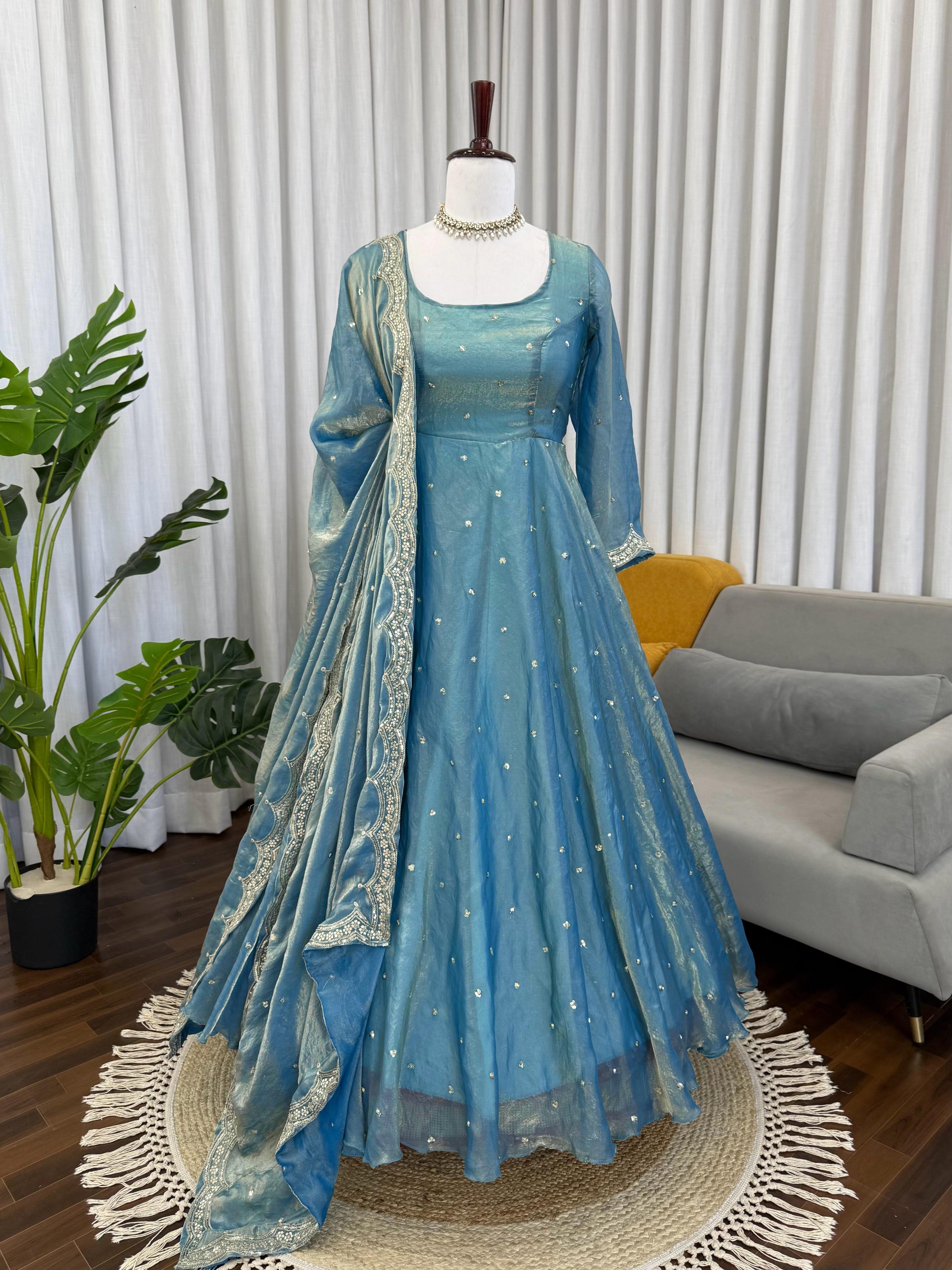 Classic Blue Festive and  Party Wear Anarkali Gown Dress