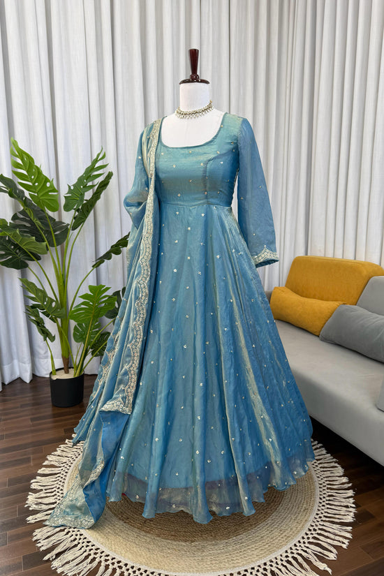 Classic Blue Festive and  Party Wear Anarkali Gown Dress