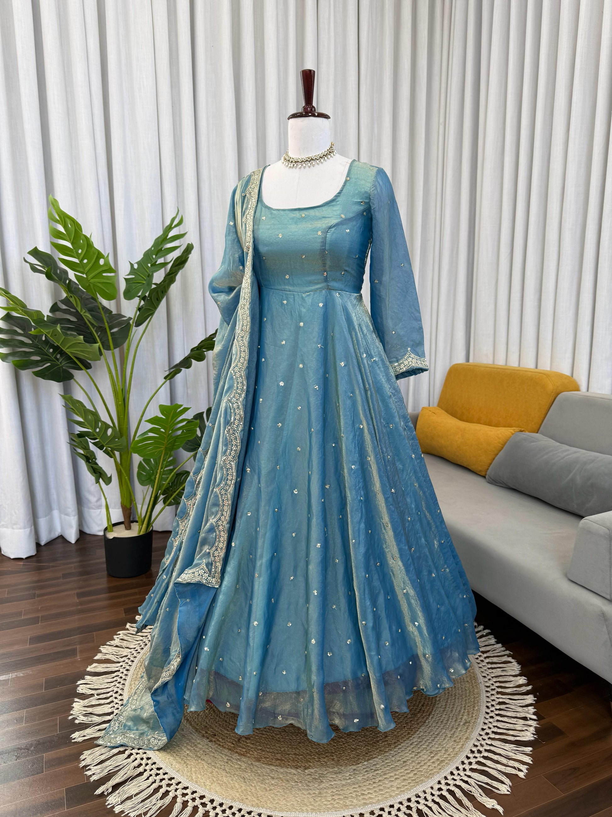 Classic Blue Festive and  Party Wear Anarkali Gown Dress