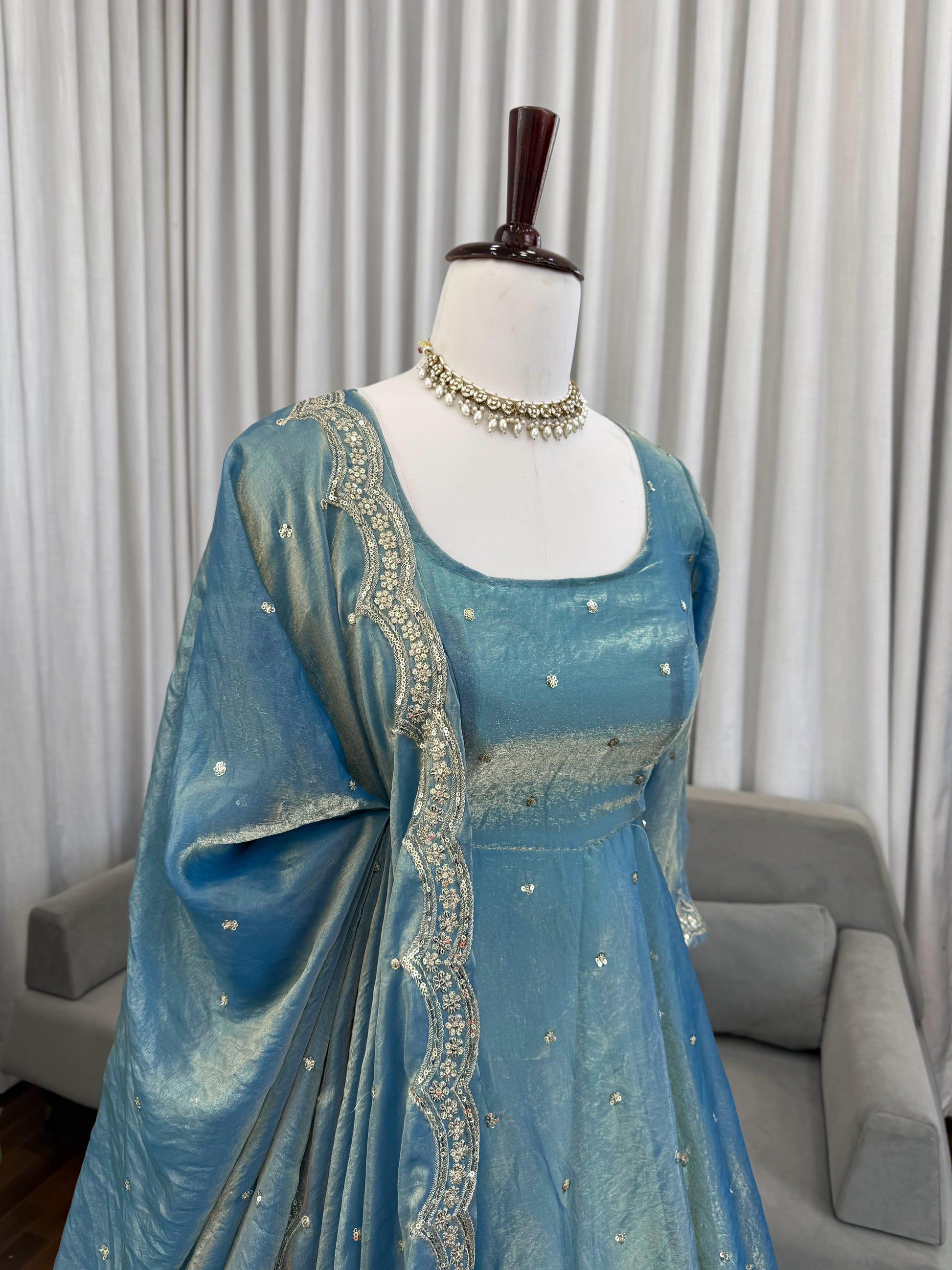 Classic Blue Festive and  Party Wear Anarkali Gown Dress