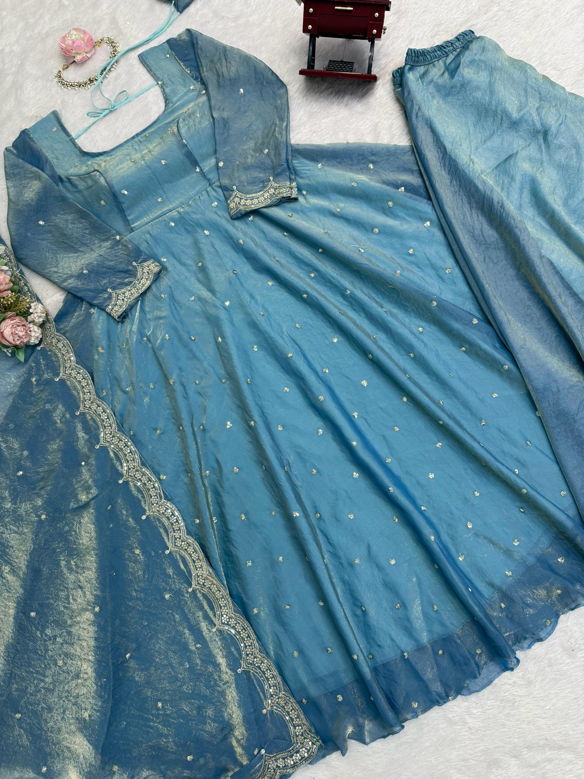 Classic Blue Festive and  Party Wear Anarkali Gown Dress