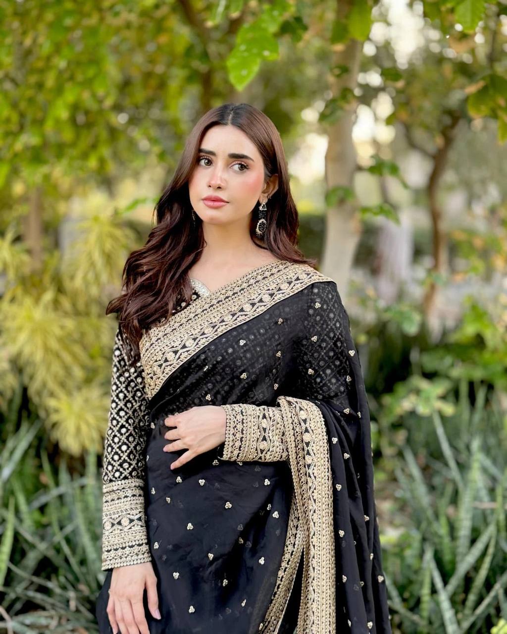 “Black Gold-Embroidered Festive Saree”