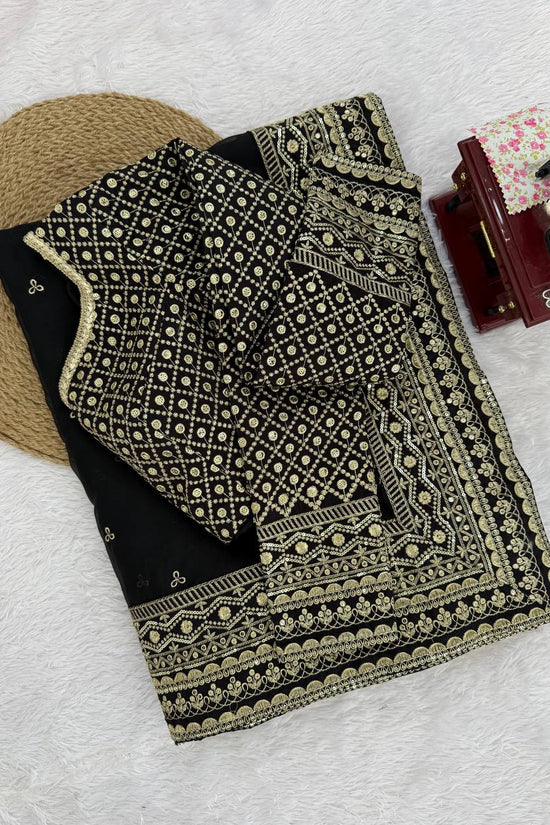 “Black Gold-Embroidered Festive Saree”