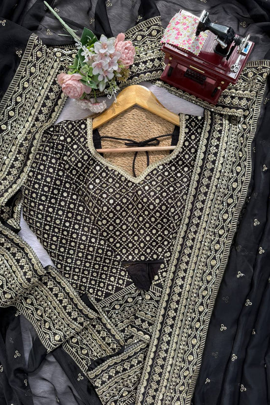 “Black Gold-Embroidered Festive Saree”