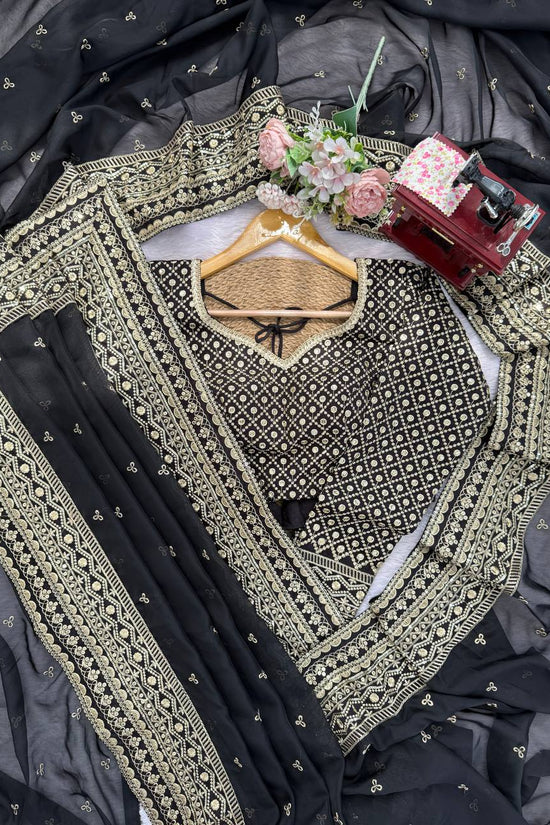 “Black Gold-Embroidered Festive Saree”