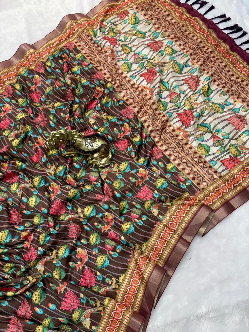 SOFT TUSSAR SILK PRINTED SAREE KALAMKARI COLLECTIONS