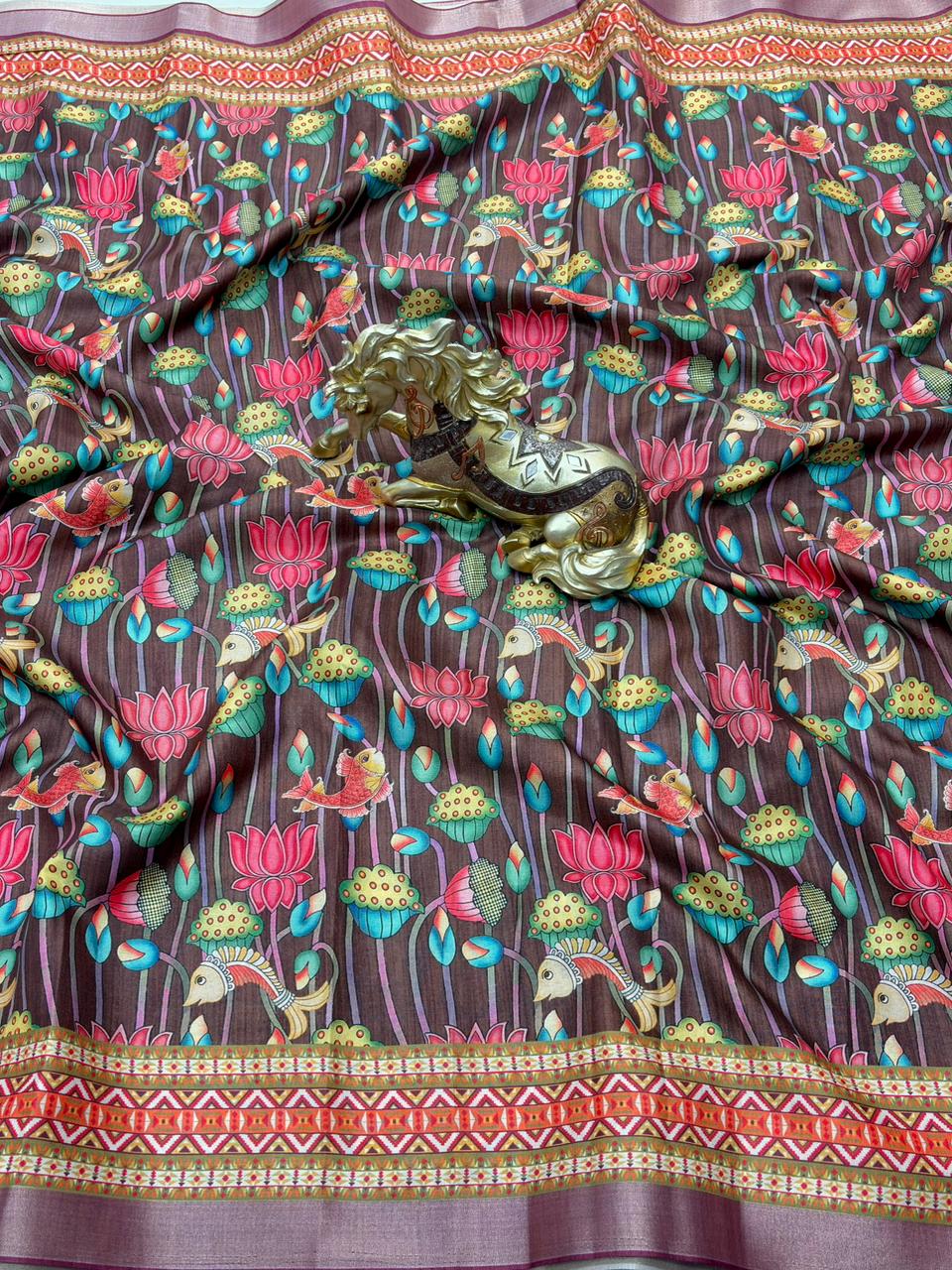 SOFT TUSSAR SILK PRINTED SAREE KALAMKARI COLLECTIONS