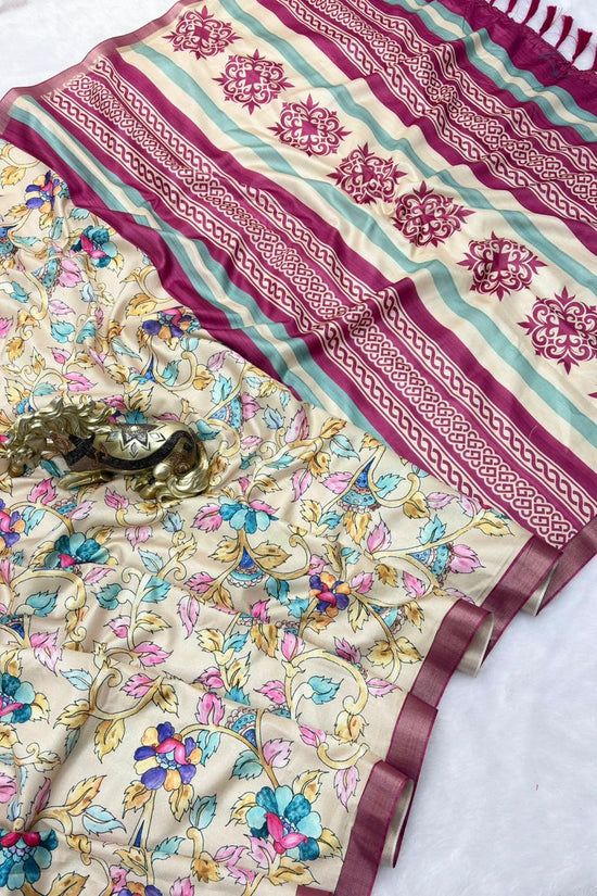 SOFT TUSSAR SILK PRINTED SAREE KALAMKARI COLLECTIONS