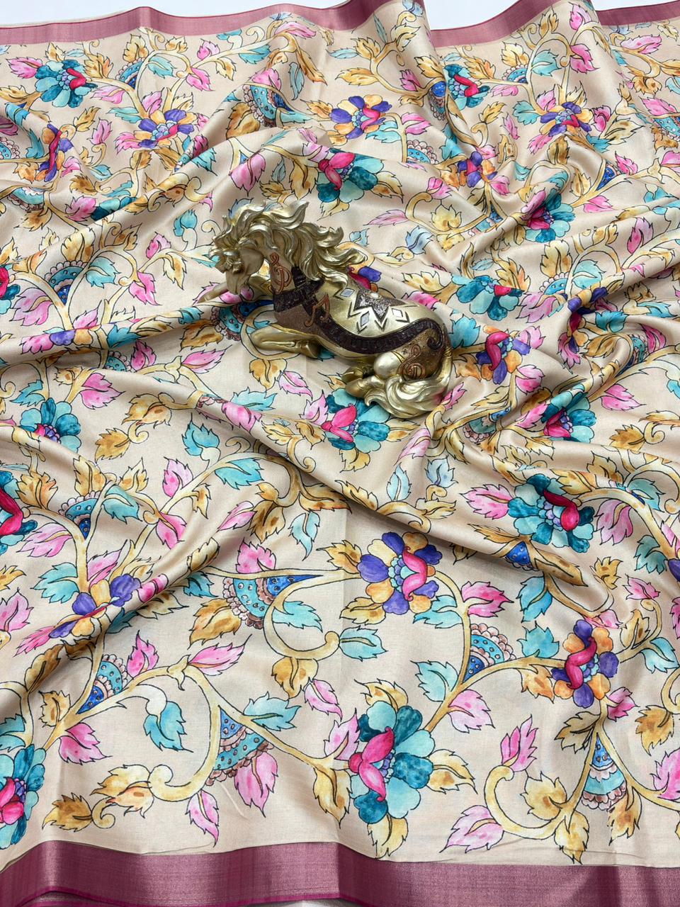 SOFT TUSSAR SILK PRINTED SAREE KALAMKARI COLLECTIONS