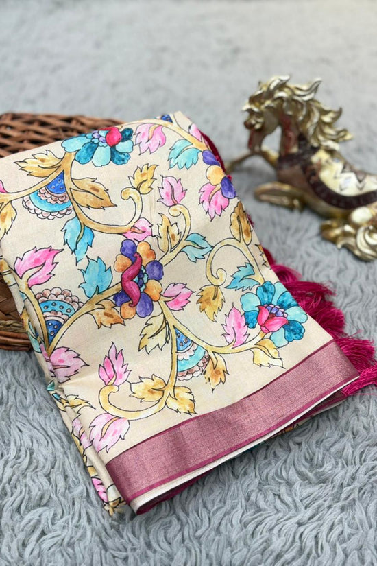 SOFT TUSSAR SILK PRINTED SAREE KALAMKARI COLLECTIONS