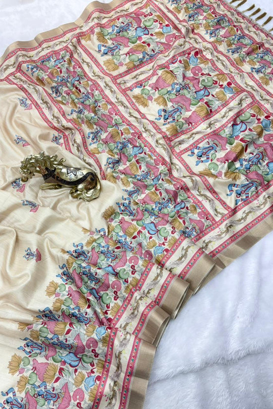 SOFT TUSSAR SILK PRINTED SAREE KALAMKARI COLLECTIONS