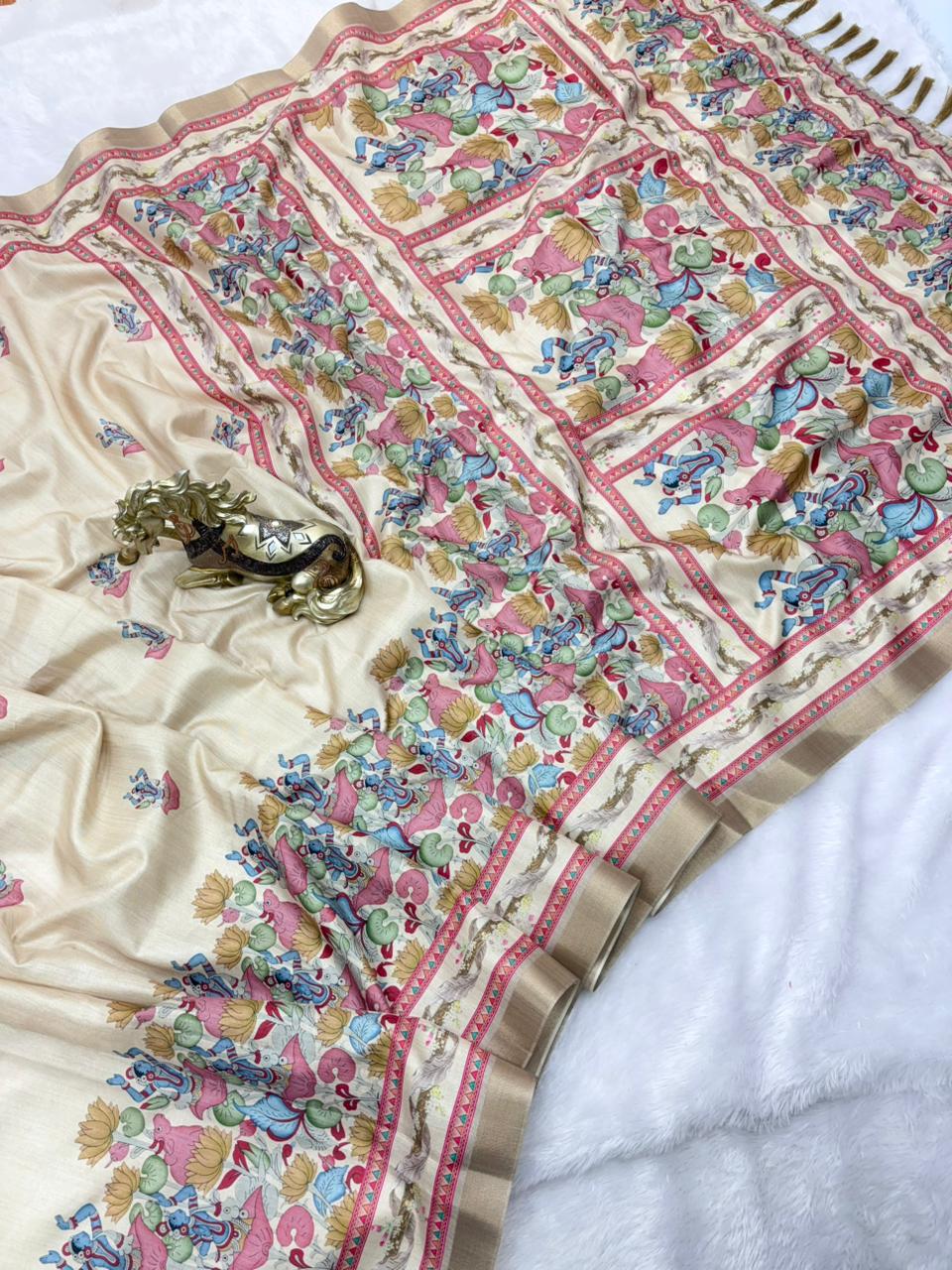 SOFT TUSSAR SILK PRINTED SAREE KALAMKARI COLLECTIONS