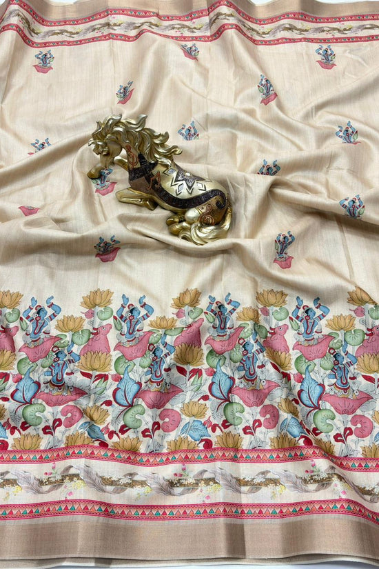 SOFT TUSSAR SILK PRINTED SAREE KALAMKARI COLLECTIONS