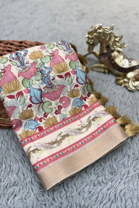 SOFT TUSSAR SILK PRINTED SAREE KALAMKARI COLLECTIONS