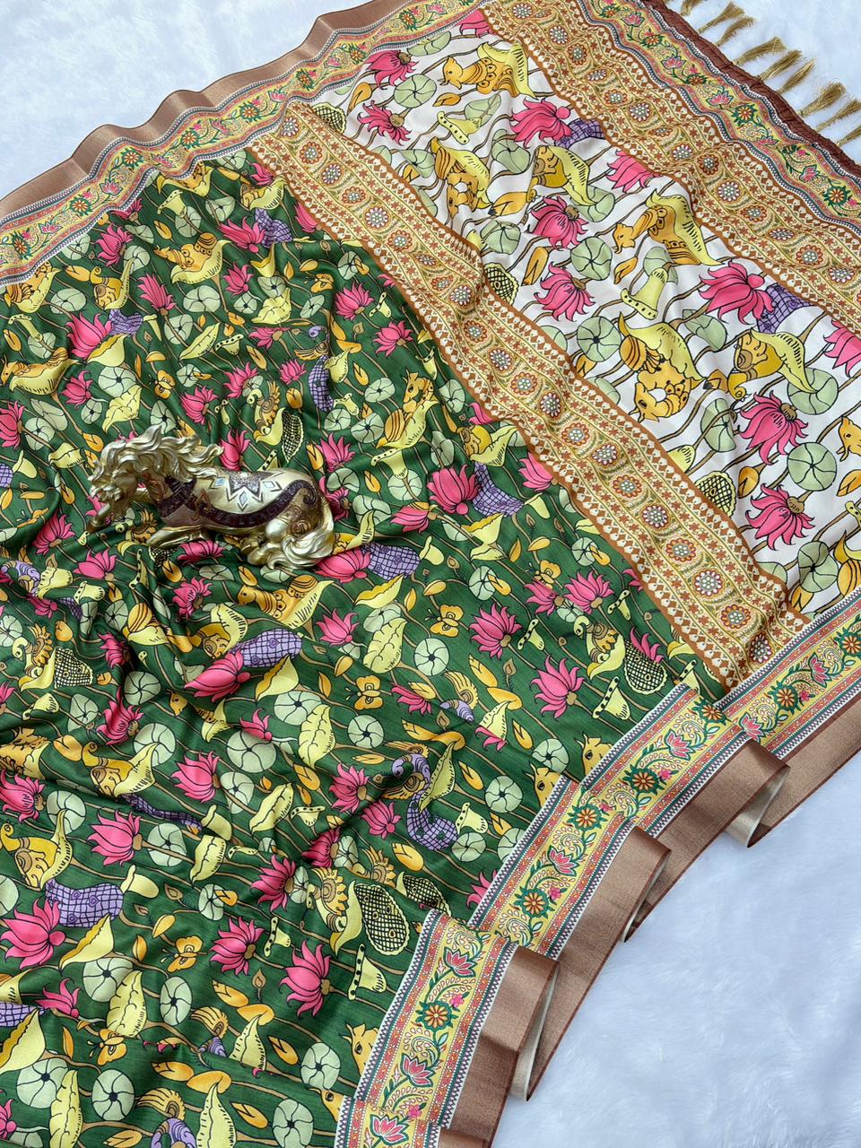 SOFT TUSSAR SILK PRINTED SAREE KALAMKARI COLLECTIONS
