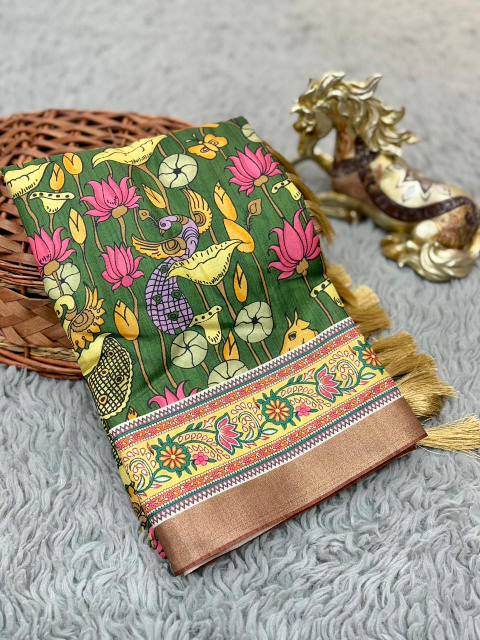 SOFT TUSSAR SILK PRINTED SAREE KALAMKARI COLLECTIONS