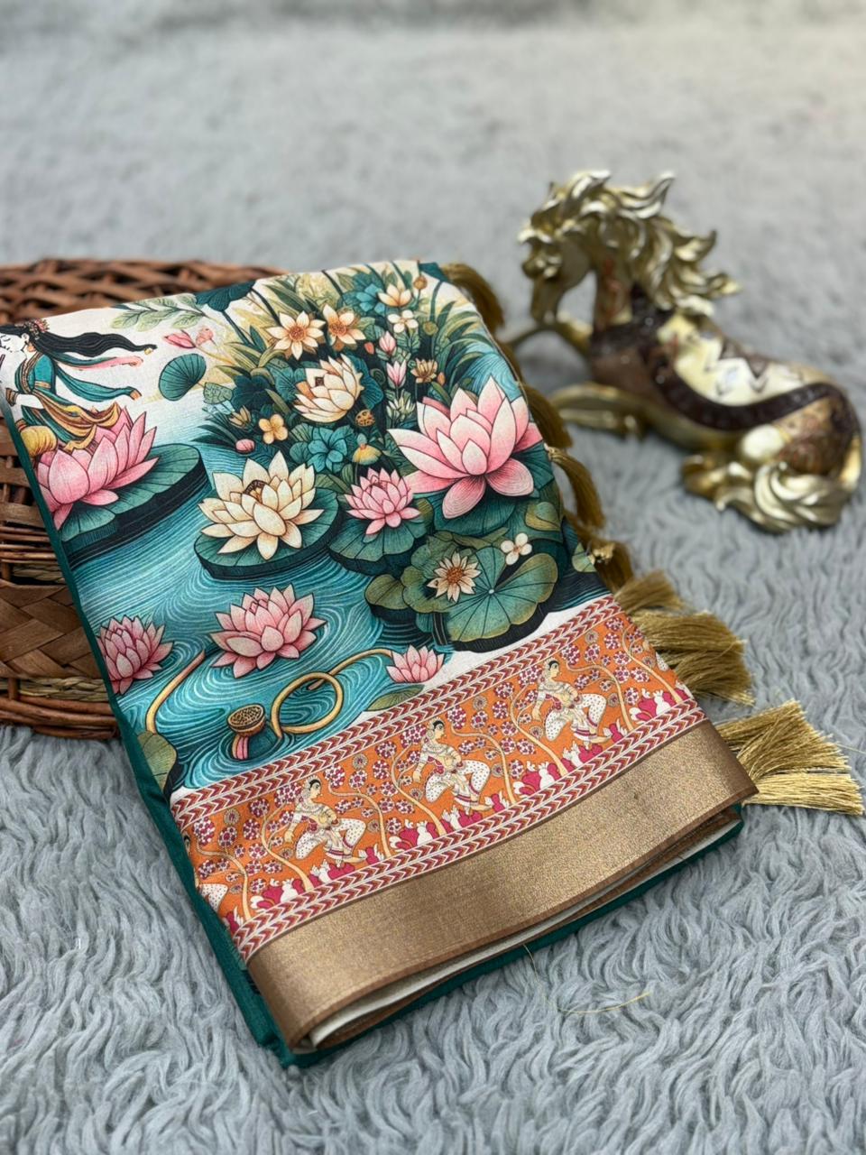 SOFT TUSSAR SILK PRINTED SAREE KALAMKARI COLLECTIONS