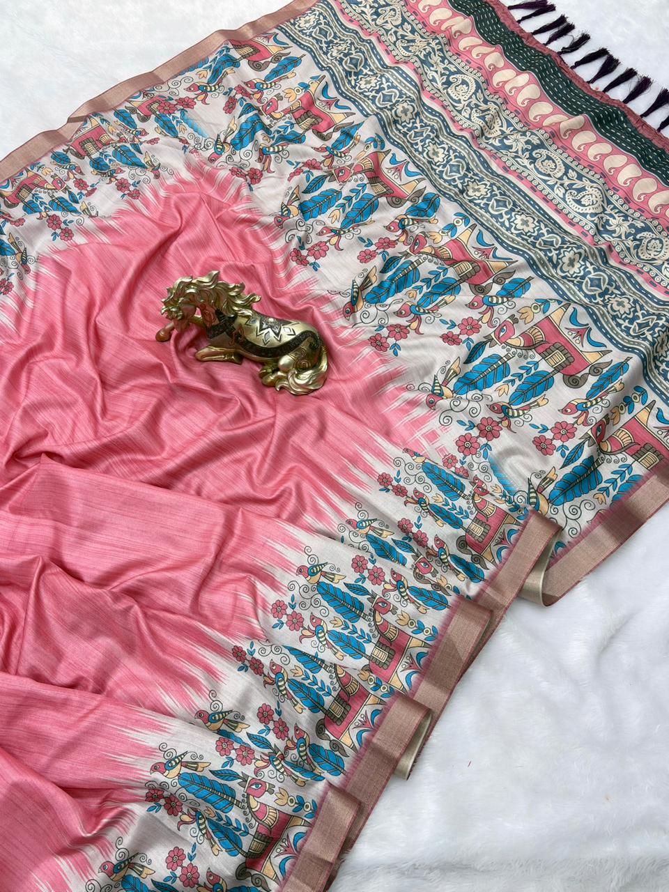 SOFT TUSSAR SILK PRINTED SAREE KALAMKARI COLLECTIONS