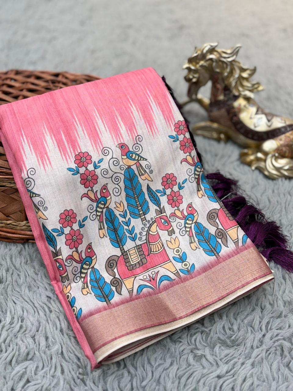 SOFT TUSSAR SILK PRINTED SAREE KALAMKARI COLLECTIONS