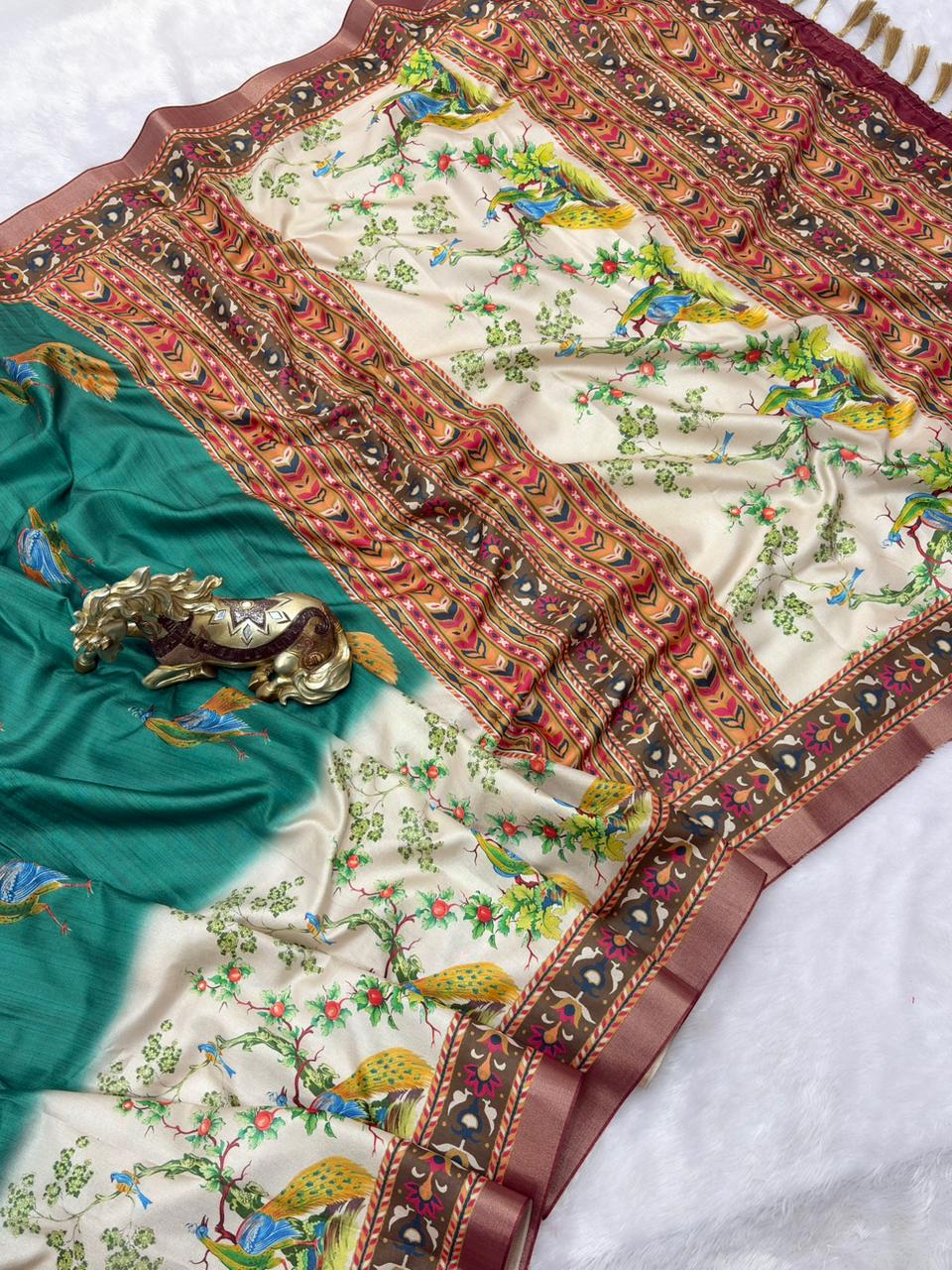 SOFT TUSSAR SILK PRINTED SAREE KALAMKARI COLLECTIONS