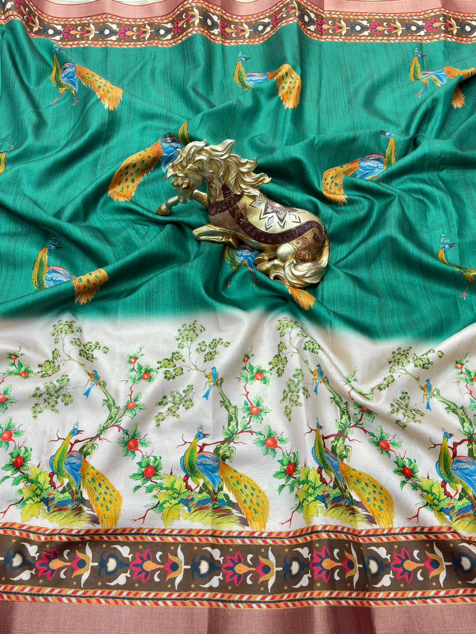 SOFT TUSSAR SILK PRINTED SAREE KALAMKARI COLLECTIONS